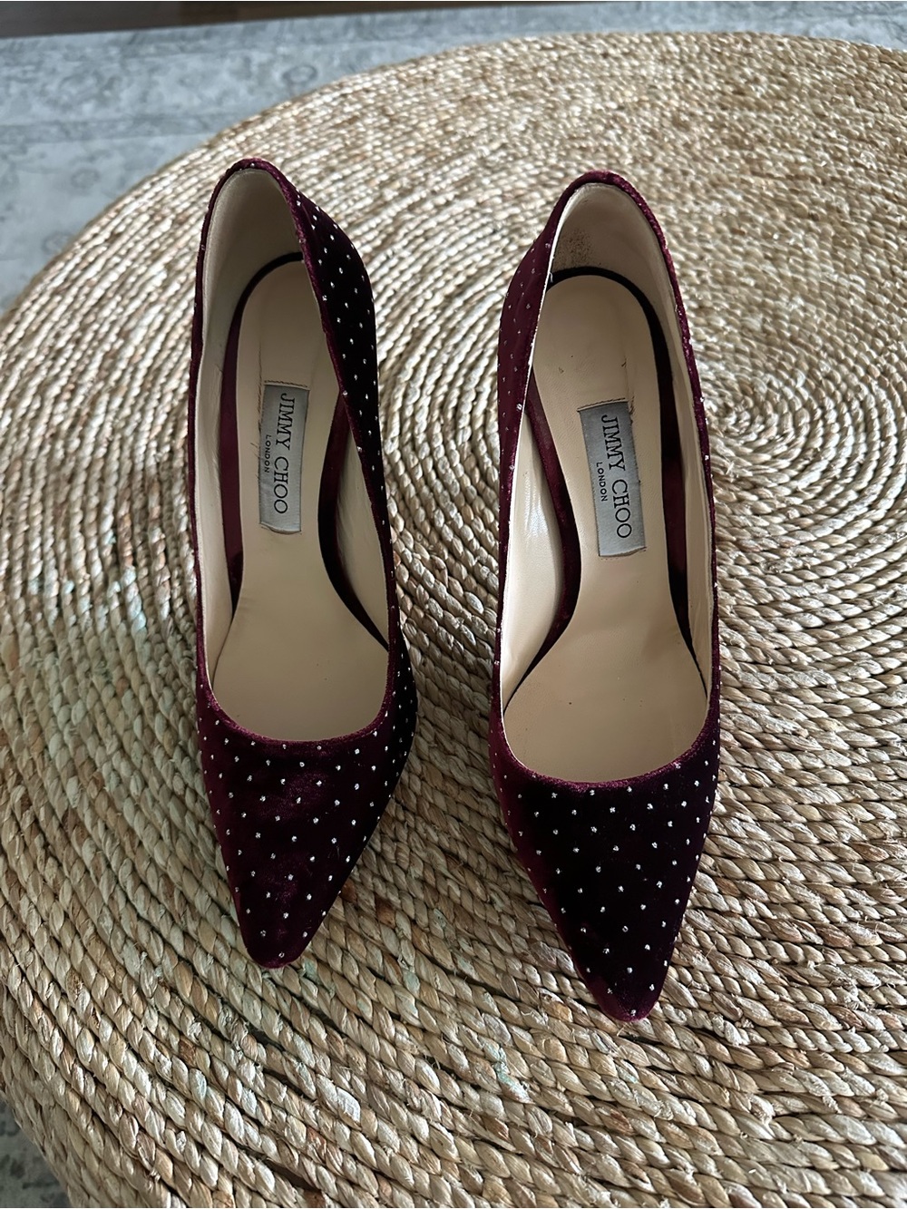 Jimmy Choo Romy 100 in Grape/ Silver Glitter spotted velvet size 40 - Picture 4 of 7